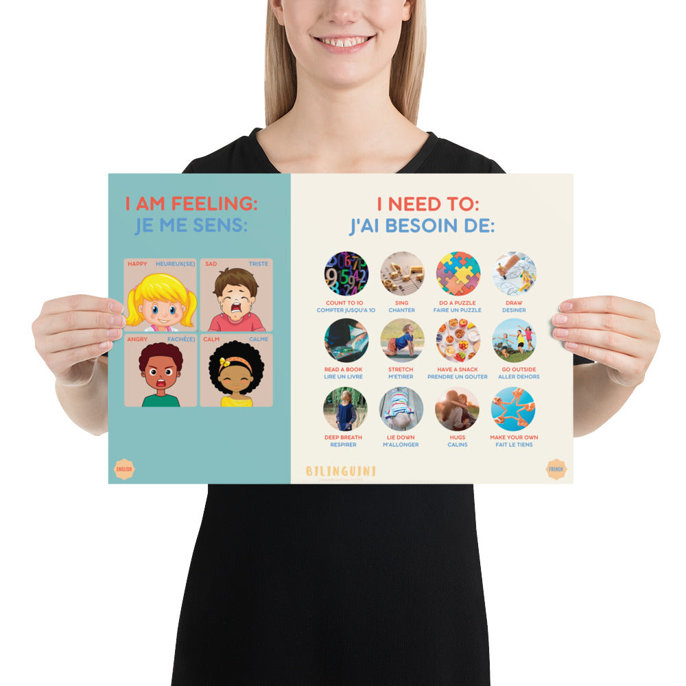 Emotions Poster: French and English with Activities to Help Them Regulate