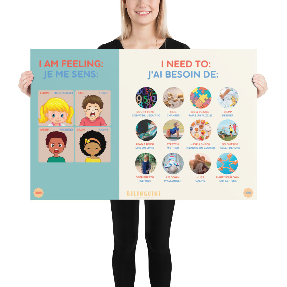 Emotions Poster: French and English with Activities to Help Them Regulate